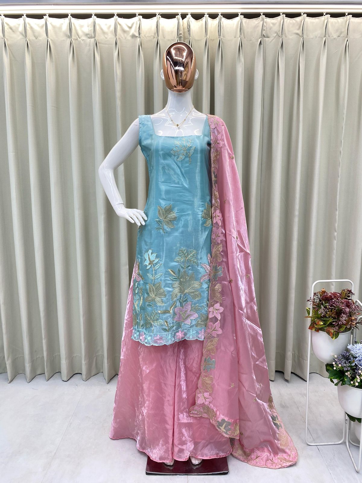 "π Luxe Jimmy Choo Fabric Set: Embroidered Top, Palazzo & Dupatta π"