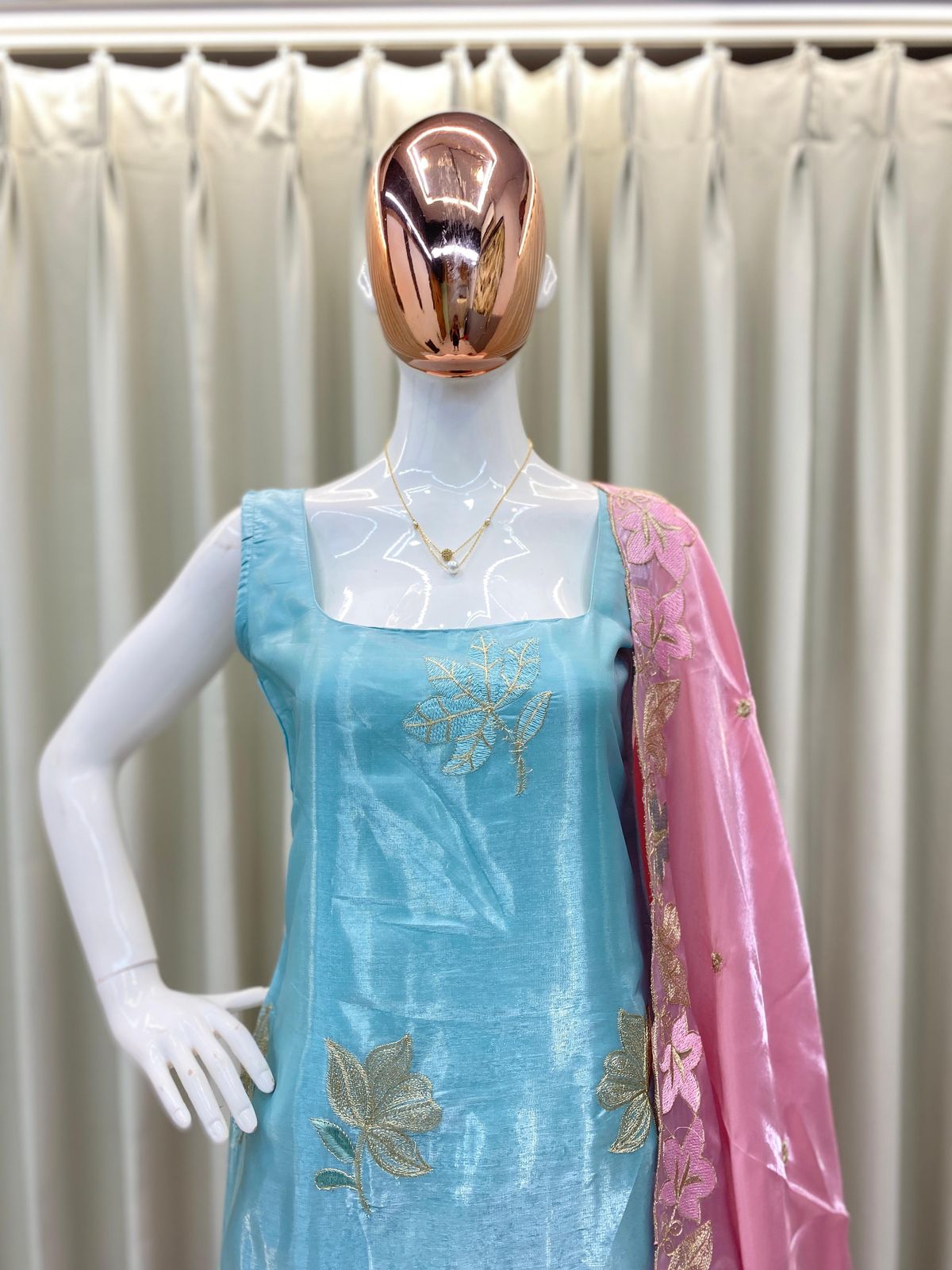"🌟 Luxe Jimmy Choo Fabric Set: Embroidered Top, Palazzo & Dupatta 💃"