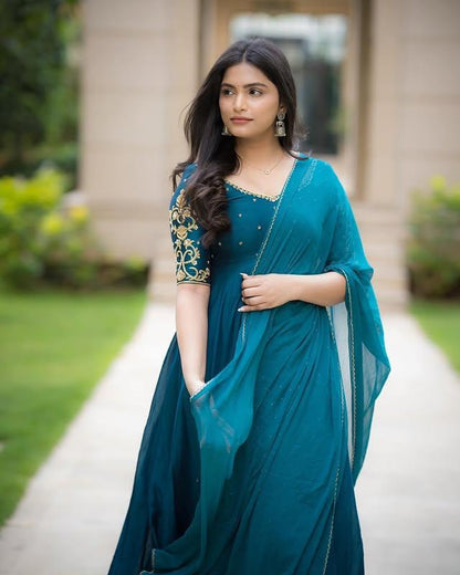 💙 Mor Pankh Vichitra Silk Anarkali with Dupatta ✨